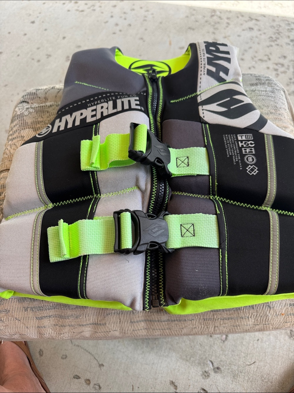 Hyperlite Kids Life Jacket PFD - Gray & Neon Green